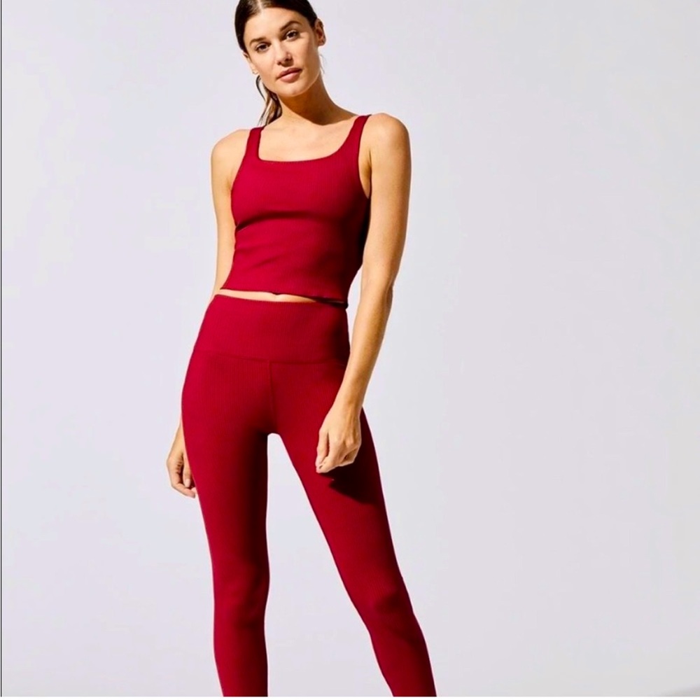 Carbon 38 set: red ribbed crop tank and high waist fitness